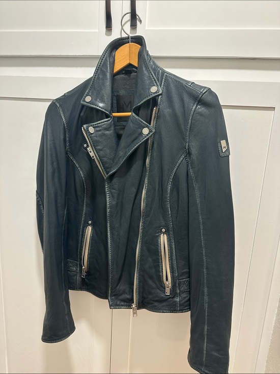 Jackets & Blazers - Mauritius “blue” Leather Moto Jacket with Silver Hardware